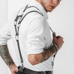 Arnés de cuero sintético negro para hombre con tirantes, correa de hombro, arnés de pecho y cinturón de cadena ajustable, estilo punk <span class=keywords><strong>gay</strong></span> para discoteca/disfraz - Product Image 3
