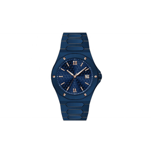 <span class=keywords><strong>Montre</strong></span> à quartz haut de gamme pour homme, boîtier brossé bleu foncé, index dorés, cadran gravé, <span class=keywords><strong>bracelet</strong></span> en acier <span class=keywords><strong>intégré</strong></span> durable - Product Image 4