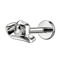 Bijou de piercing en titane ASTM F136 avec finition PVD Or 24K, style chapeau de cowboy, type labret à poussoir sans filetage, pour conque, hélix, tragus, cartilage