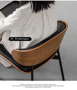 आधुनिक प्रकाश लक्जरी भोजन कुर्सी ठोस लकड़ी के फ्रेम चमड़े के कुशन घुमावदार बैकरेस्ट धातु पैरों के घर रेस्तरां बिस्ट्रो - Product Image 5