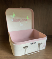 Valise personnalisée argentée pour bébé garçon boîte à souvenirs de naissance organisateur nouveau-né vêtements couverture douche valise coffret cadeau