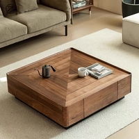 Table carrée en noyer noir nordique, bois massif moderne, salon, luxe, style italien minimaliste