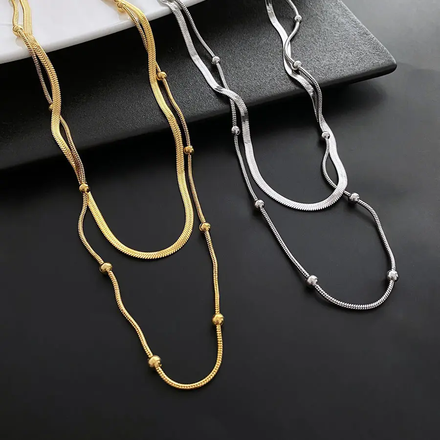 QIFEI простое ожерелье из нержавеющей стали с плоской цепочкой-змеей, женское Двухслойное ожерелье, ювелирные изделия