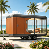 Maison mobile portable de luxe en verre pour glamping, mini-maison préfabriquée, cabane de villégiature de plage, maison d'hôtes insulaire en acier