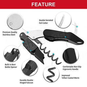 Poignée noire personnalisée coupe-feuille <span class=keywords><strong>clé</strong></span> de <span class=keywords><strong>vin</strong></span> vis de liège pour tire-bouchon à <span class=keywords><strong>vin</strong></span> logo gravé tire-bouchon et ouvre-bouteille - Product Image 2