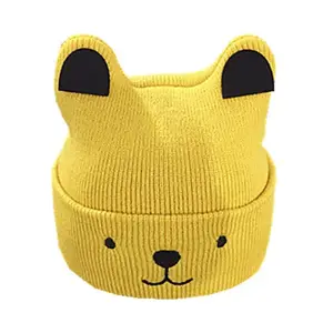 AAA588 Cute Handmade Bear's Ear Hat Winter Warm Children Toddler Cap Kids Breathable Woolen Sleeve Caps Baby Knitted Hat