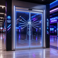 Porte coulissante en verre à double battant LED, modèle viral et lumineux, pour magasins, salons et showrooms