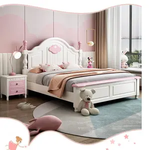 Licht Luxe Kinderbed Jongens Meisjes Prinsessenbed Modern Eenvoudig Crèmestijl Massief Houten Bed Zonder Bed