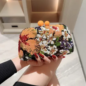 2024 Ethnic New Dinner Dress Flower Clutch Bag Banquet Beaded Sequin Evening Bag For Women NE1113