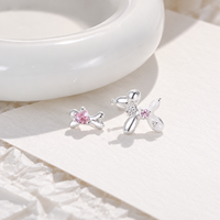 KAVNAR Boucles d'Oreilles Clous Chien Ballon avec Cœur Rose en Zircon et Émail, Tige Laiton Bijoux Fantaisie Femme