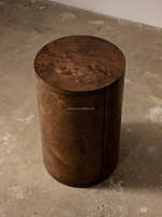 Table d'appoint ronde en chêne Vernier avec rangement dissimulé, base cylindrique, style moderne du milieu du siècle, table console d'appoint pour chambre et salon