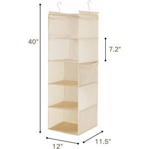 5 <b>Shelf</b> Hanging Closet Organizer Beige Foldable With Side Pockets For Bedroom Storage - Product Image 3