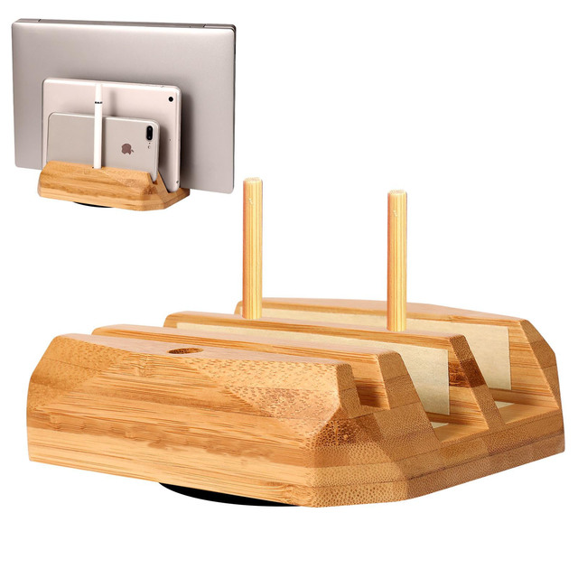 3 Slots of Bamboo Wooden Laptop Holder Vertical for Computer Tablet Phone Macbook Stand for Desk Fits All Laptop Computer