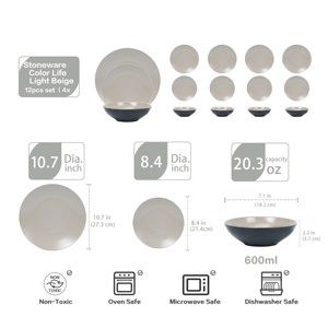 Juego de 12 Platos de Postre de Gres Moderno de Lujo Color Beige Claro, Vajilla de Alta Calidad Premium para Fiestas, Invitados y Cocina - Product Image 4