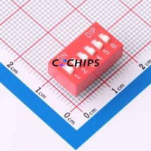 DS-06-R DIP Switch Through hole Component (THT) Switch ( Number of Switch Sections: 6 )( Lead Spacing: 2.54mm )( Color: Red ) - Product Image 1