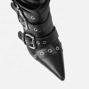 Yeni tasarım deri <span class=keywords><strong>Strappy</strong></span> toka kadın Stiletto diz yüksek çizmeler - Product Image 2