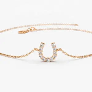 Wholesale 925 sterling silver charm simple bracelets for teen girls gold plated diamond horseshoe bracelet