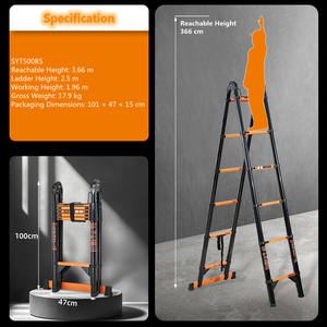 Échelle télescopique pliante en acier au carbone de 2,5+2,5 m en forme de A pour usage industriel et extérieur - Product Image 6