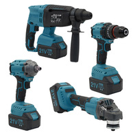 Ensemble multifonction 21V : marteau électrique, perceuse à main, meuleuse d'angle 125 mm, clé à double usage, coffret en plastique, batterie lithium rechargeable