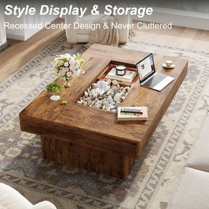 Nouveautés 2026 : <span class=keywords><strong>Table</strong></span> <span class=keywords><strong>basse</strong></span> de salon <span class=keywords><strong>en</strong></span> bois rustique avec rangement et éclairage LED personnalisé - Product Image 3