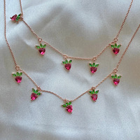ODM INS kalung liontin rantai klavikula ceri zirkon warna kreatif berlapis emas 18K lucu Choker buah