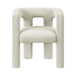 Poltrona da pranzo moderna in stile bouclé color crema poltrona imbottita in lino con schienale per <span class=keywords><strong>cucina</strong></span> da pranzo e soggiorno - Product Image 2