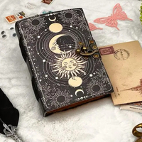 Vintage rétro A5 couleur de l'eau carnet de croquis soleil lune en cuir gaufré cousu reliure pour la prière magique écriture mariage rafale bien-être