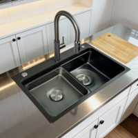 Évier simple pour salle de bain d'hôtel, évier de cuisine style ferme, traitement nano antirouille, trois trous, évier carré à cuve unique