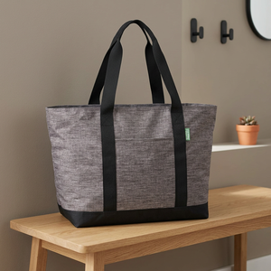Sac fourre-tout en toile grise avec fermeture éclair, poignées noires, écologique, résistant à l'eau, toutes saisons, grand format, décontracté, fournisseur du Bengale occidental - Product Image 5