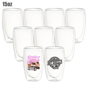 8oz 12oz 15oz Clear <b>Glass</b> Mug Cup Pre-drilled Double Wall <b>Glass</b> Round Snow Globe Double Walled <b>Glass</b> <b>Tumbler</b> for DIY Glitter - Product Image 1