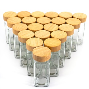 Kitchen Organizer Storage Set 120ml Square Jar Spice Shaker 24 Pieces Glass Spice Bottles Sets With Bamboo Lid Label