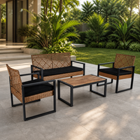 Ensemble de salon de jardin moderne en rotin PE 4 pièces, 4 places, avec table basse pour jardin, balcon, véranda