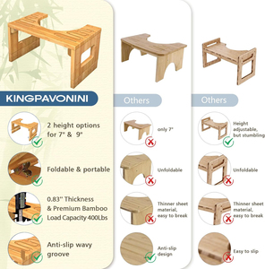 Offre Spéciale : Repose-pieds en bambou pour chambre à coucher, tabouret confortable pour s'asseoir, marchepied avec montage facile, tabouret de toilette réglable en hauteur pour position accroupie - Product Image 4