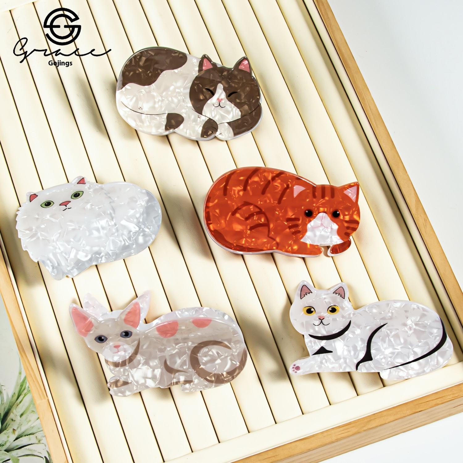 August New Acetate Clamp Cat Cartoon Print Hairpin Cute Animal Hairpin with Sweet Style 8cm Jewelry Headwear