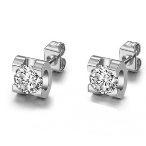 <b>Stud</b> <b>Earrings</b> Rose Gold Steel Round Zircon Claw Setting Geometric Shape Fashion Jewelry - Product Image 2
