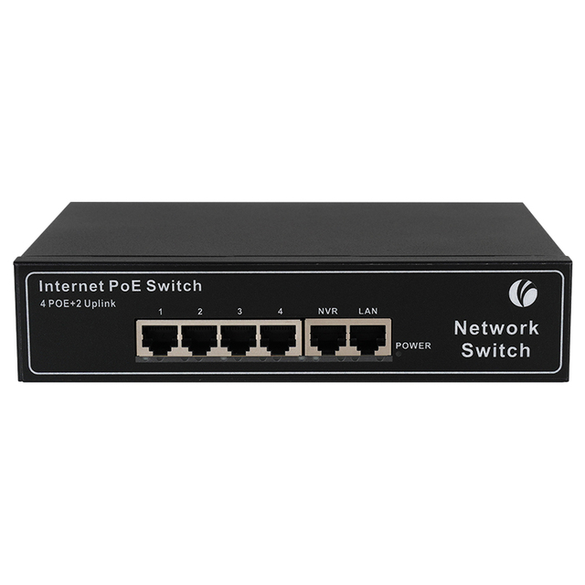 VCOM 72W PoE Switch 4*10/100M 1.6G 2 Uplink 4 Ports RJ45 Power Over Ethernet for CCTV Camera