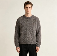 Pull douillet gris à col rond - Pull en mélange de mohair doux pour homme, coupe décontractée, haut tricoté d'hiver, pull décontracté chaud et élégant