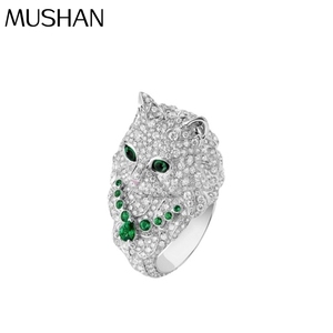 MuShan <strong>Jewelry</strong> Factory S925 Sterling <strong>Silver</strong> <strong>Emerald</strong> Cat Ring Full of Diamonds and Set With <strong>Emeralds</strong> Exudes Luxury and Elegance - Product Image 1