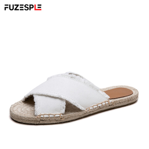 Sandalias de Esparto para Mujer, Estilo Chanclas, con Punta Abierta, de Lona, con Tiras Cruzadas, Deshilachadas, Suela de Yute, Antideslizantes - Product Image 4