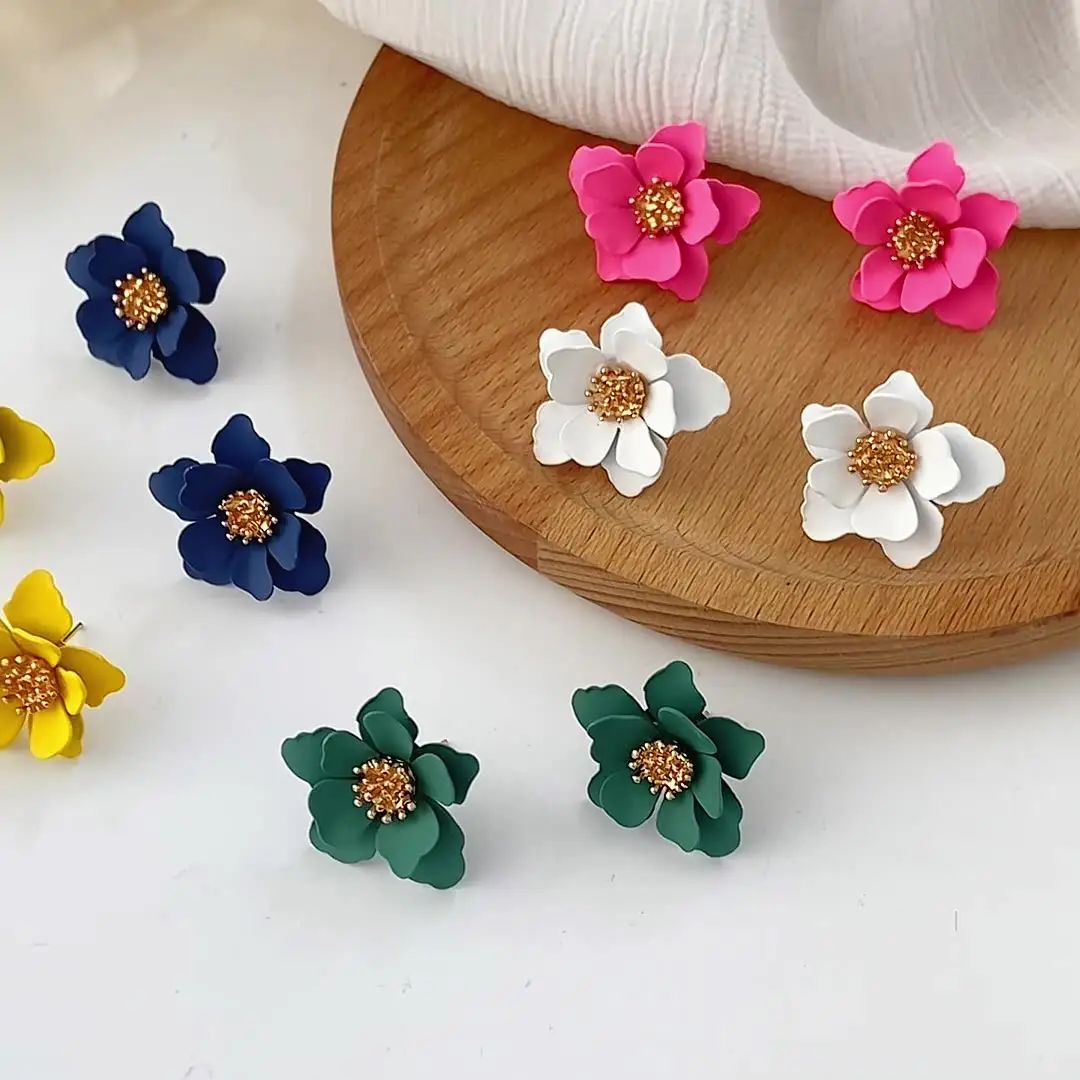 Exaggerated Colorful Fashion Jewelry Earrings Cute Flower Stainless Steel Stud Earrings For Women Jewelry