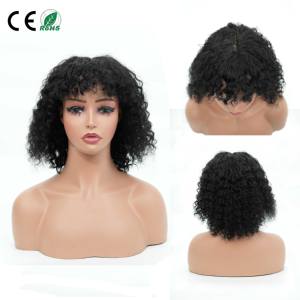 Perruque Courte Bob Bouclée Naturelle Noire avec Frange, Dentelle HD 4x1, Densité 210%, Cheveux Humains Remy 100%, Fermeture Sans Colle - Product Image 1