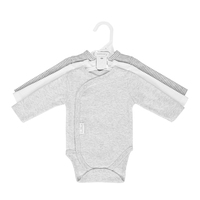 Sunnozy Lot de 3 bodys bébé à fermeture latérale 0-3 mois, 100% coton, manches longues, kimono, combinaison douce unisexe pour nouveau-né, barboteuse unie