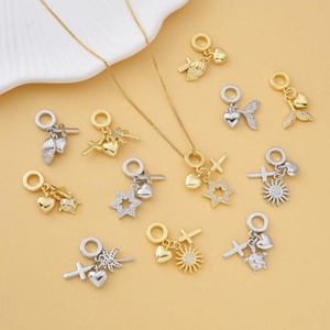 Dijes Colgantes de Plata Chapada en Oro de 18K con Triple Circonita Cúbica, Diseño de Cola de Ballena, Estrella, Concha, Tortuga, Sol y Corazón, para la Creación de Joyas - Product Image 2