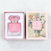 Flacon de parfum de luxe personnalisé Revêtement intérieur forme plate rose 50ML flacon de parfum en verre bouteille de parfum avec boîte
