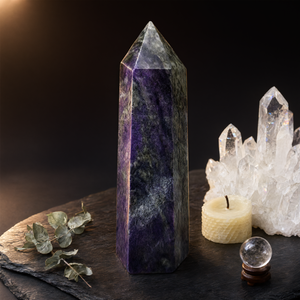 Pointe de Charoite - UNIQUOUE - reiki/chakra/énergie de guérison - 2,8 pouces (7 cm) et poids de 60 à 70 grammes - Product Image 3