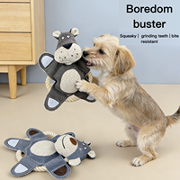 Jouet interactif pour chien en jean écologique résistant aux morsures, motif dessin animé, avec couineur – Singe bleu/Vache verte/Chien brun