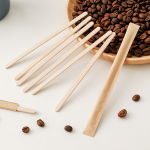 Agitateurs à café jetables en bois, emballés individuellement pour boissons chaudes, utilisation en voyage, style simple, couleur blanche, matériau en bois - Product Image 1