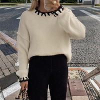 Pull en cachemire 100 % pour femme, col rond, épaules tombantes, dentelle respirante, manches longues, tricoté, doux, décontracté, pour l'automne
