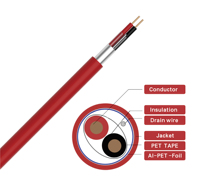 Cable de Alarma contra Incendios de PVC Rojo LSZH con Protección FPLR 2C 22AWG, Blindado, de Cobre Desnudo, para Sistemas de Seguridad, UL1424