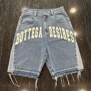 EDGE DENIM Custom Raw Hem Distressed Applique Embroidered Jeans Shorts Men